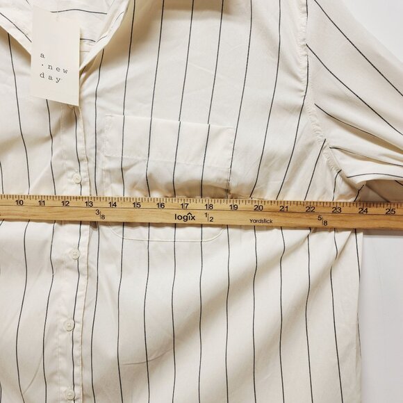 A New Day Womens Button-Down White Long Sleeve Striped Shirt Size XXL - Picture 7 of 8